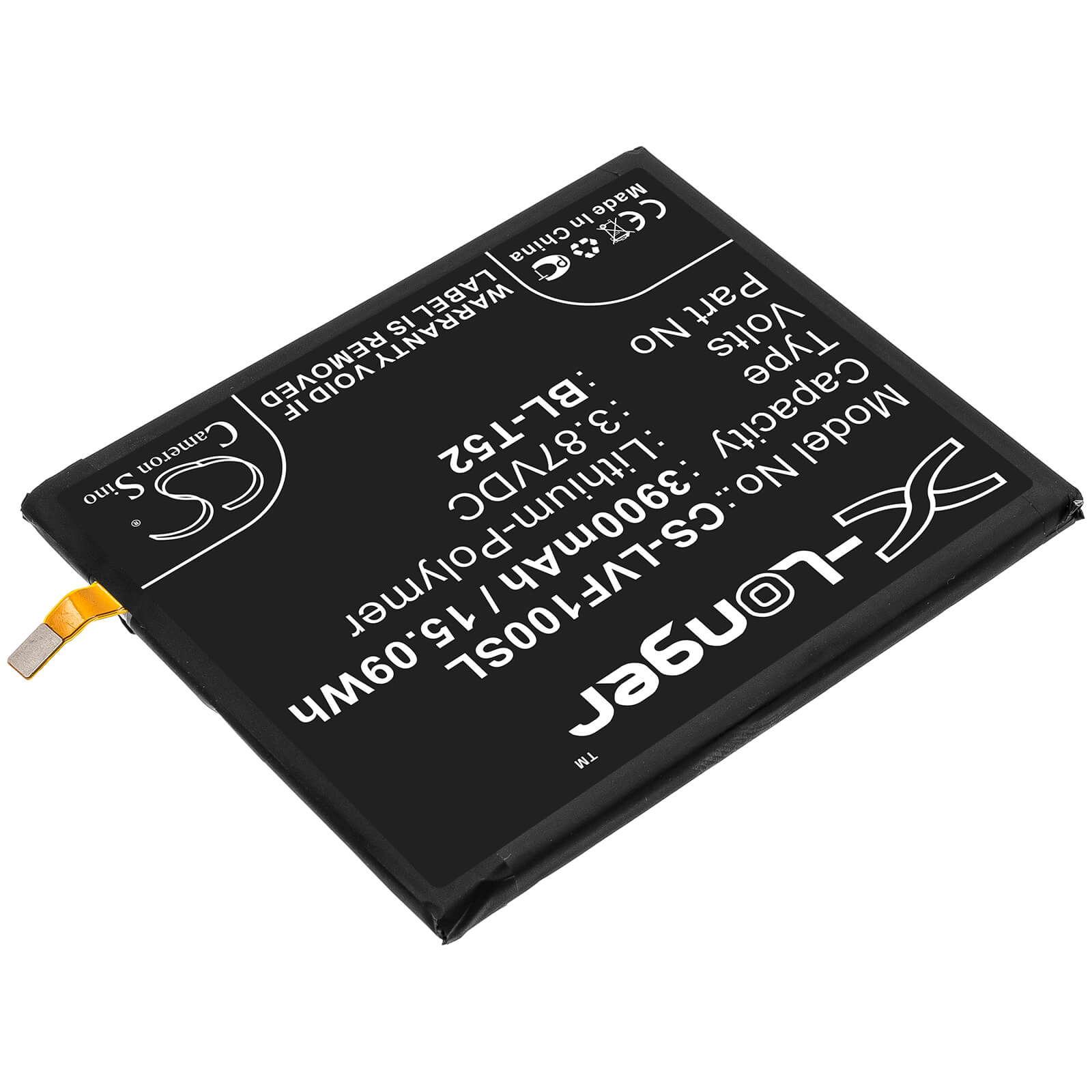 3.87V, 3900mAh, Li-Polymer Battery fits Lg, F100, F100emw, 15.093Wh