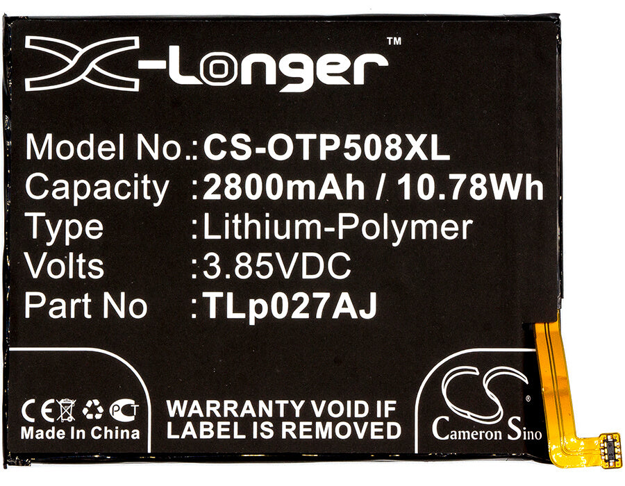 3.85V, 2800mAh, Li-Polymer Battery fits Alcatel, 5085d, 5085g, 10.78Wh