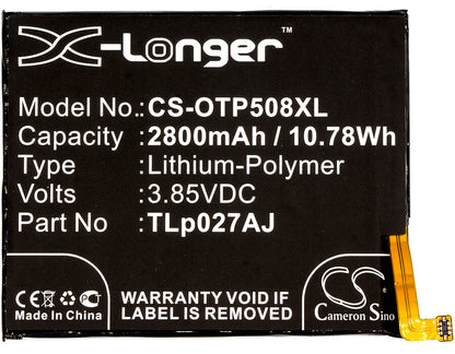 3.85V, 2800mAh, Li-Polymer Battery fits Alcatel, 5085d, 5085g, 10.78Wh