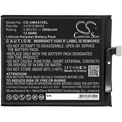 3.85V, 3600mAh, Li-Polymer Battery fits Umi, Umidigi A5 Pro, 13.86Wh