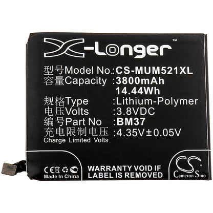 3.8V, 3800mAh, Li-Polymer Battery fits Xiaomi, Mi 5s Plus ( China Version ), Mi 5s Plus Premium Edition ( C, 14.44Wh