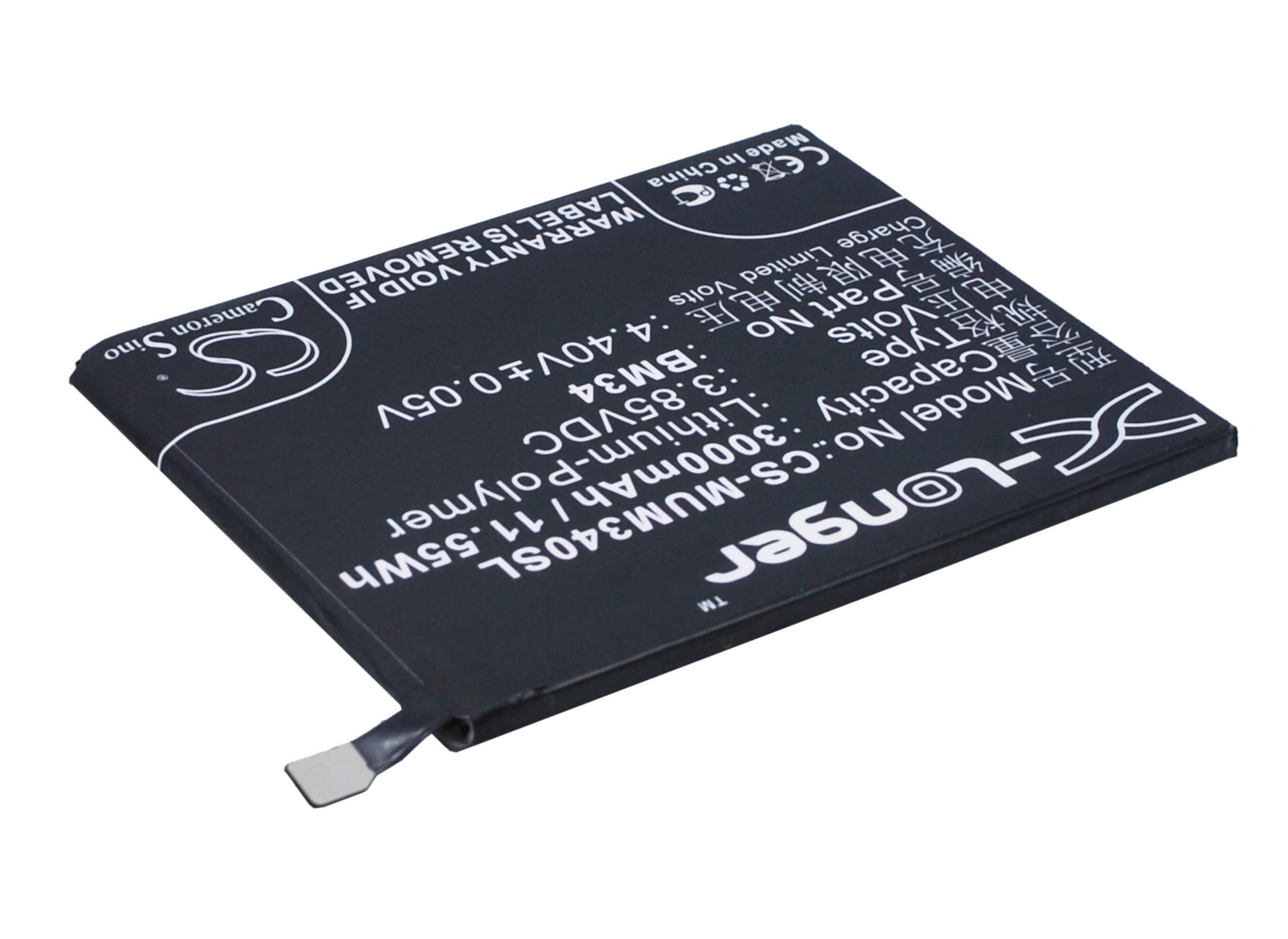 3.85V, 3000mAh, Li-Polymer Battery fits Xiaomi, Mi Note Pro, 11.55Wh