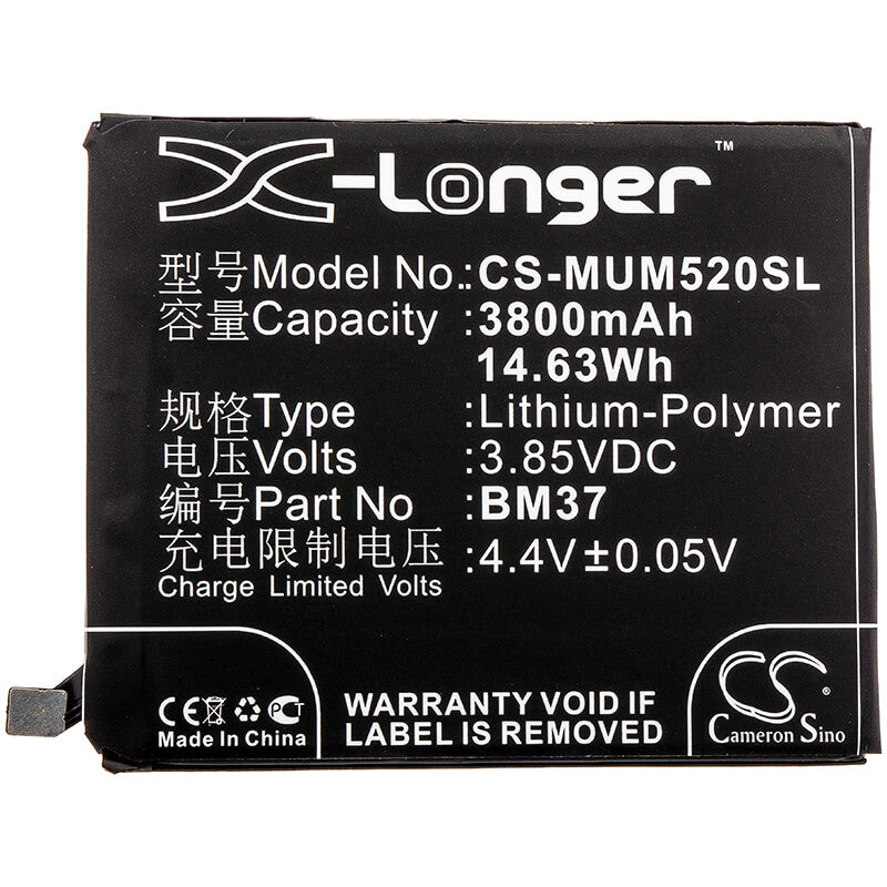 3.85V, 3800mAh, Li-Polymer Battery fits Xiaomi, Mi 5s Plus ( International Ver, Mi 5s Plus Premium Edition ( I, 14.63Wh
