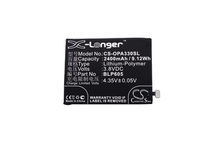 3.8V, 2400mAh, Li-Polymer Battery fits Oppo, A33, A33c, 9.12Wh