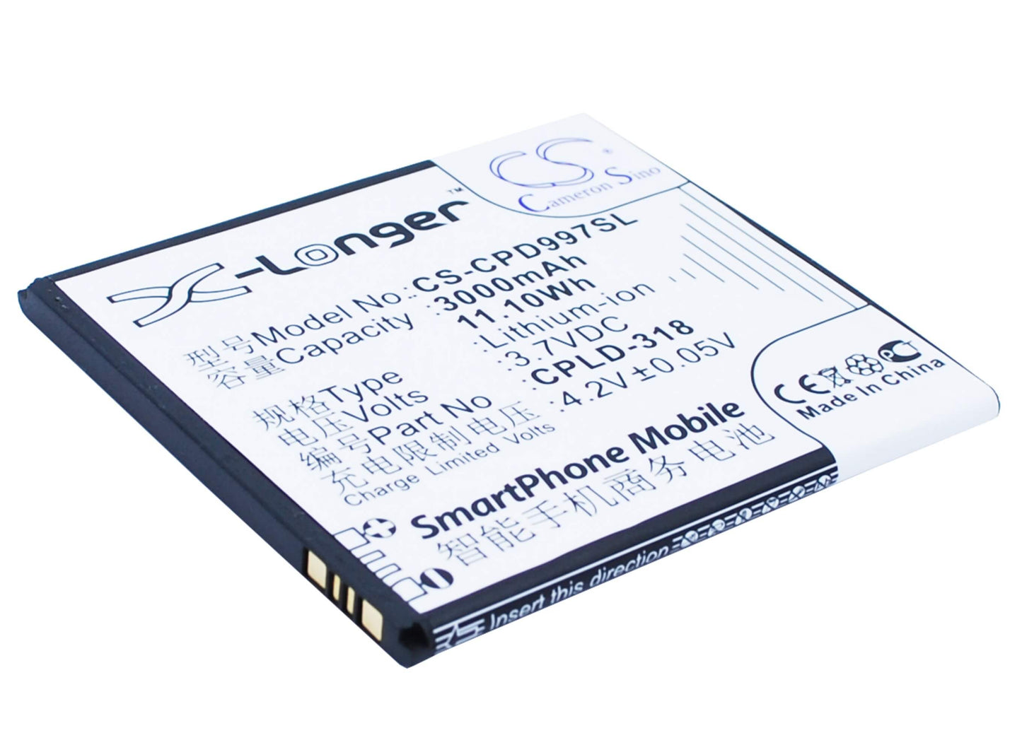 3.7V, 3000mAh, Li-ion Battery fits Coolpad, 8970l, 9080w, 11.1Wh