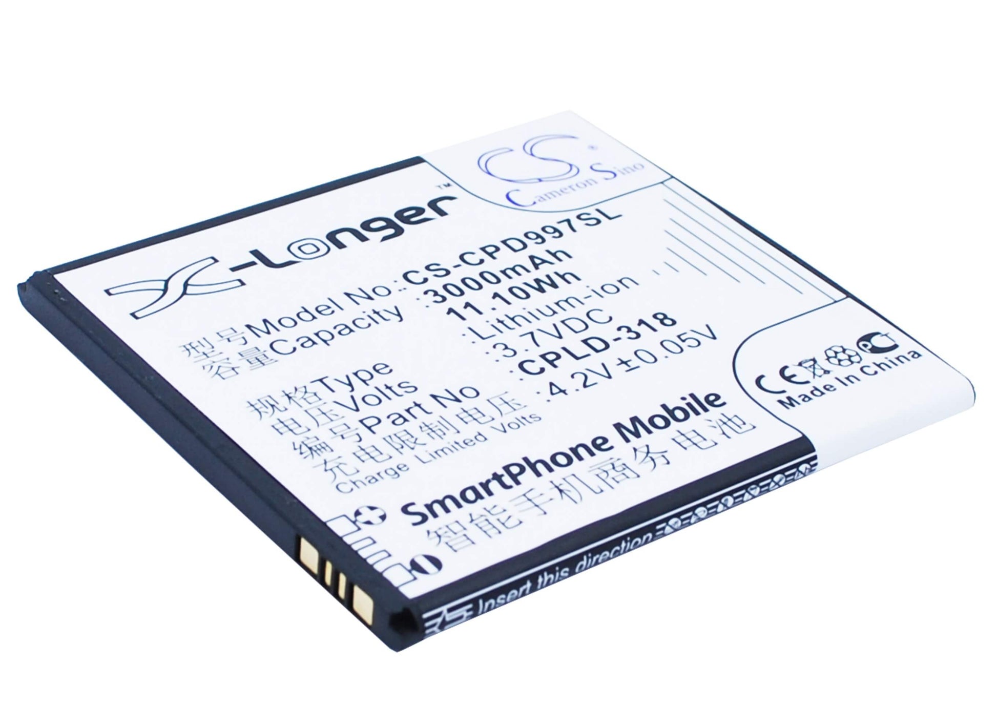 3.7V, 3000mAh, Li-ion Battery fits Coolpad, 8970l, 9080w, 11.1Wh