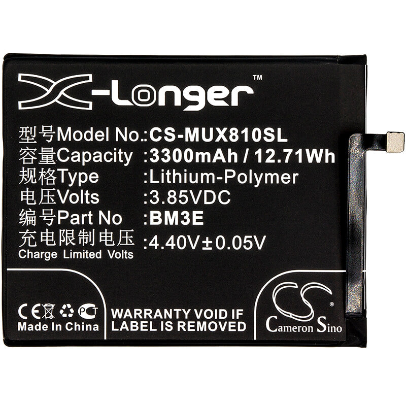 3.85V, 3300mAh, Li-Polymer Battery fits Xiaomi, Dipper, M1803e1a, 12.705Wh