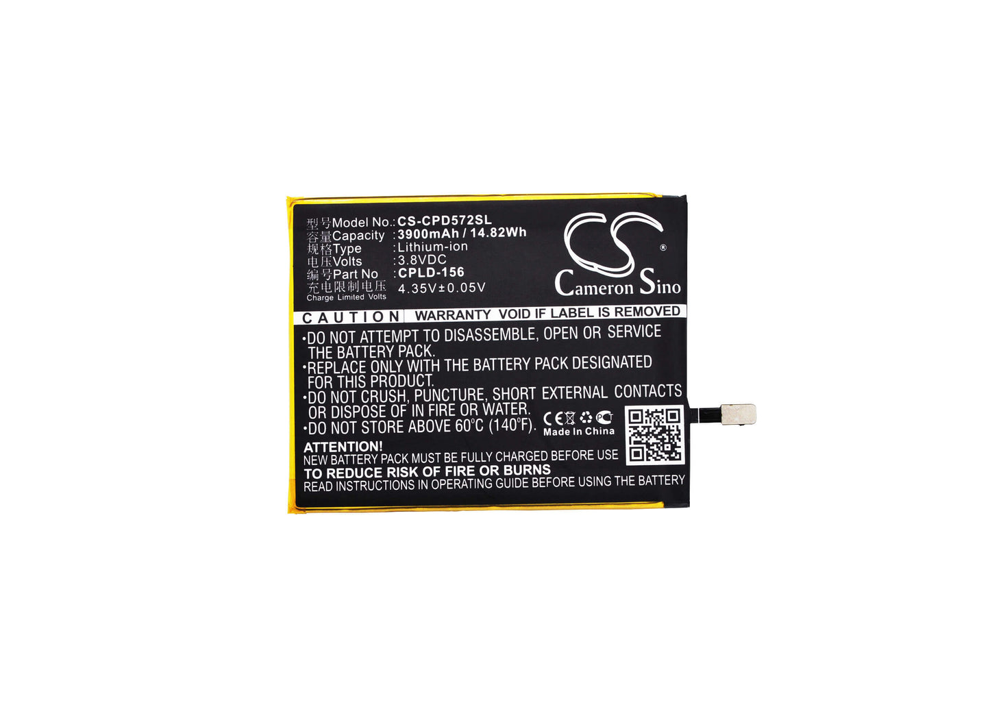 3.8V, 3900mAh, Li-Polymer Battery fits Coolpad, 5721, 8721, 14.82Wh
