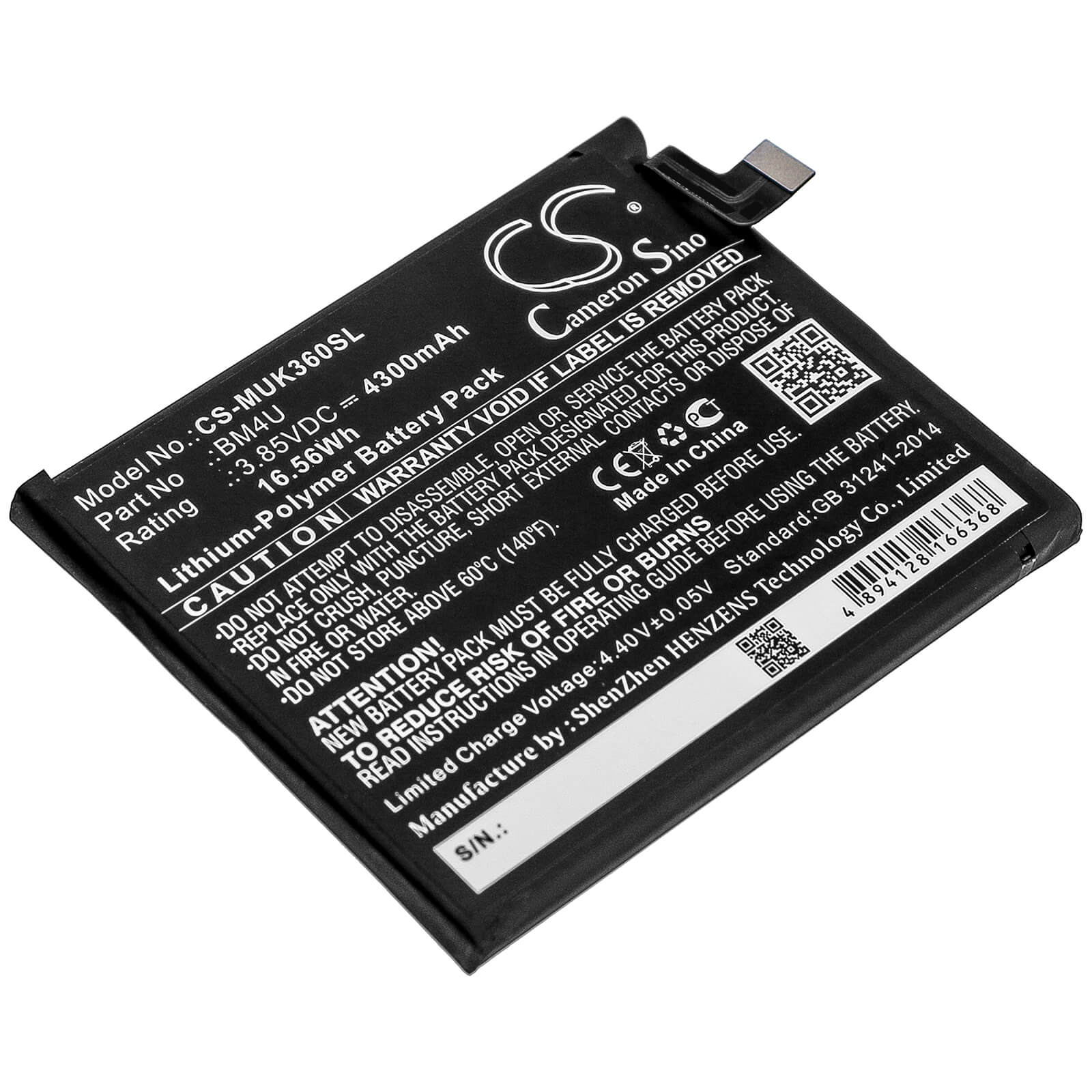3.85V, 4300mAh, Li-Polymer Battery fits Redmi, K30 Ultra 5g, M2006j10c, 16.555Wh
