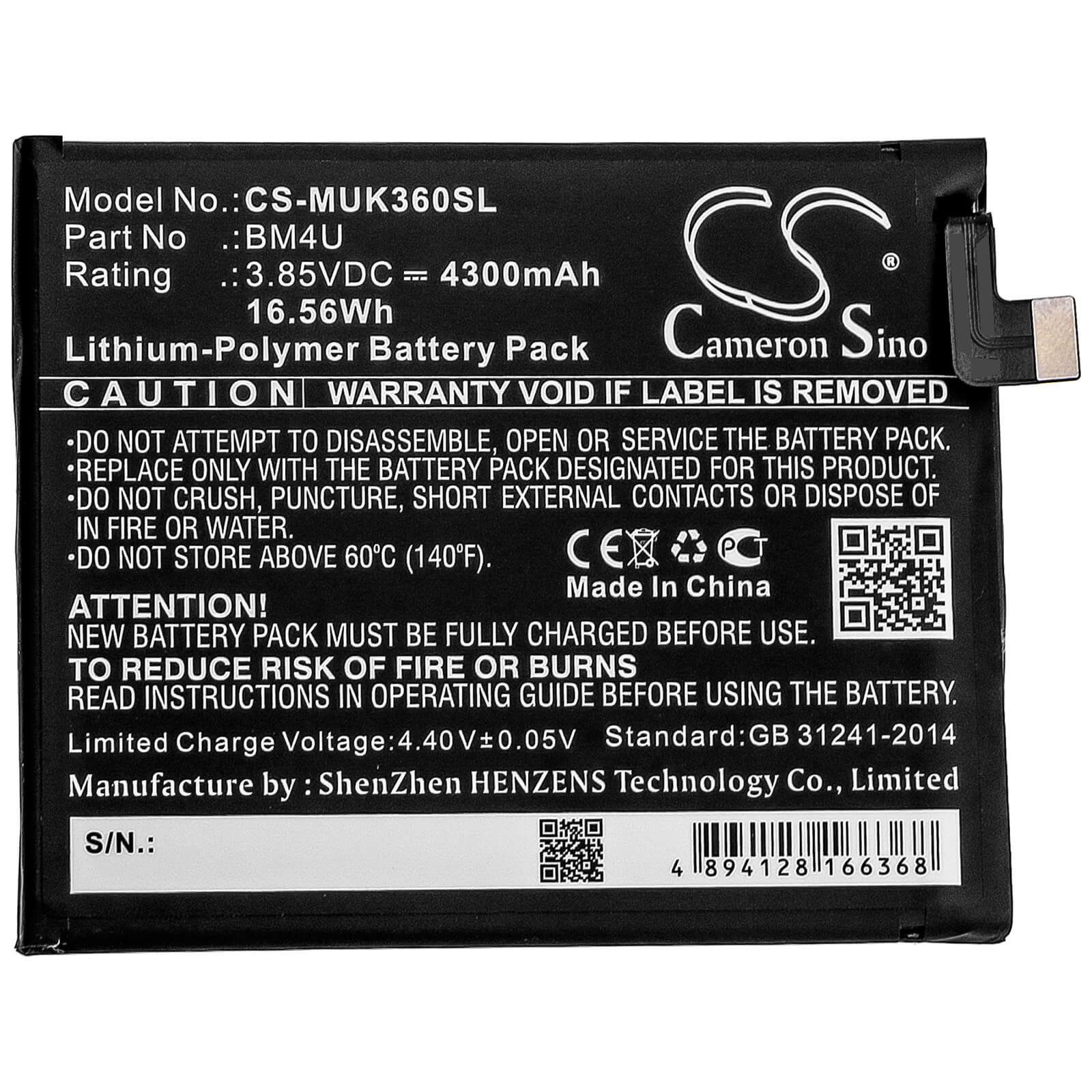 3.85V, 4300mAh, Li-Polymer Battery fits Redmi, K30 Ultra 5g, M2006j10c, 16.555Wh