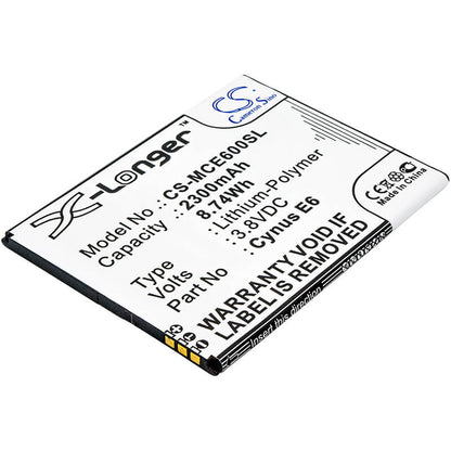 3.8V, 2300mAh, Li-Polymer Battery fits Mobistel, Cynus E6, 8.74Wh