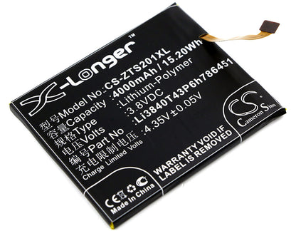 3.8V, 4000mAh, Li-Polymer Battery fits Zte, S2014, Voyage Plus, 15.2Wh