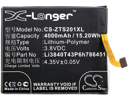 3.8V, 4000mAh, Li-Polymer Battery fits Zte, S2014, Voyage Plus, 15.2Wh