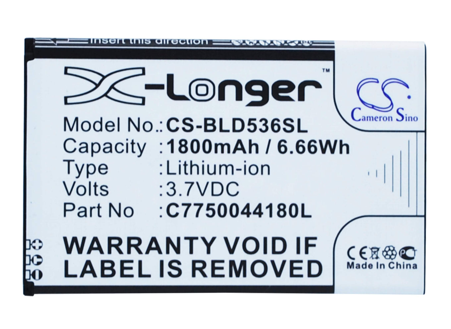 3.7V, 1800mAh, Li-ion Battery fits Blu, D030, D030l, 6.66Wh