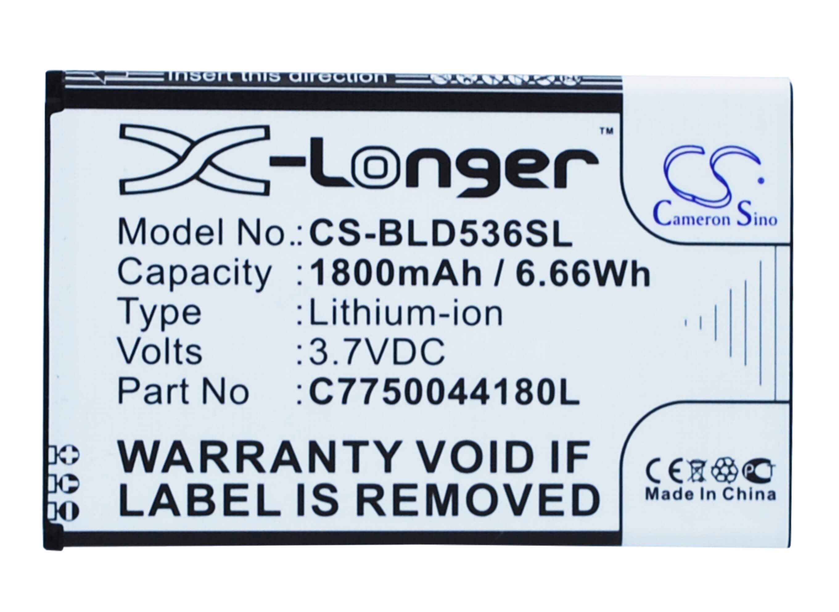 3.7V, 1800mAh, Li-ion Battery fits Blu, D030, D030l, 6.66Wh
