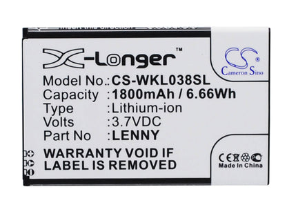 3.7V, 1800mAh, Li-ion Battery fits Wiko, B0386126, Lenny, 6.66Wh