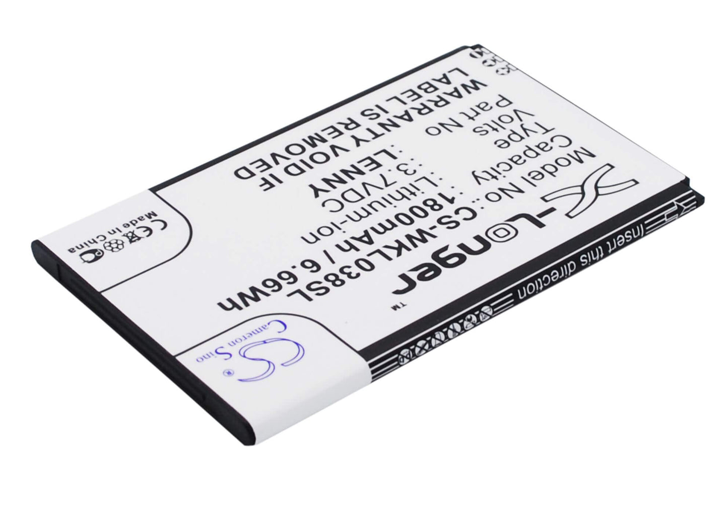 3.7V, 1800mAh, Li-ion Battery fits Wiko, B0386126, Lenny, 6.66Wh
