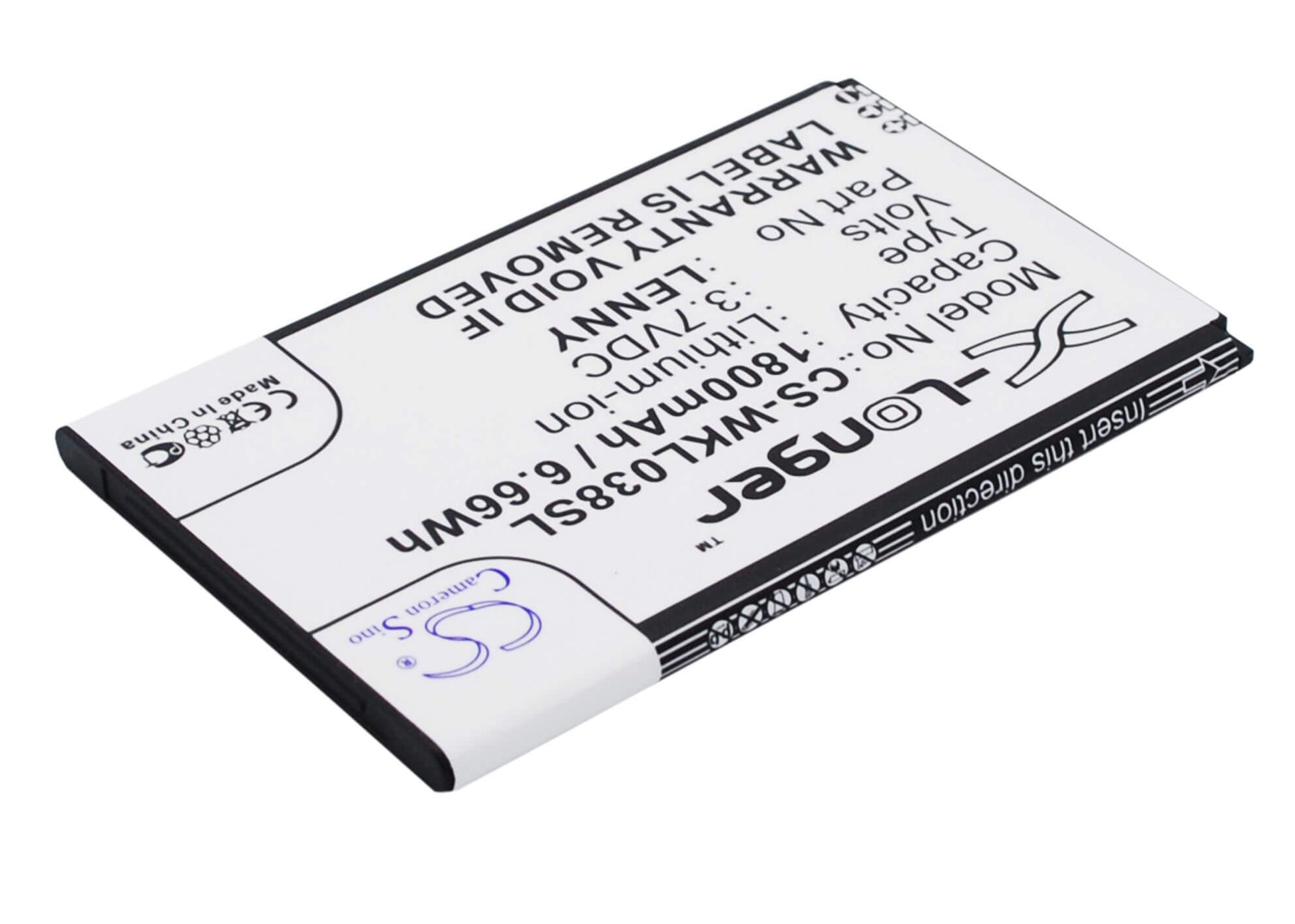 3.7V, 1800mAh, Li-ion Battery fits Wiko, B0386126, Lenny, 6.66Wh