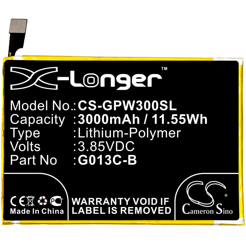 3.85V, 3000mAh, Li-Polymer Battery fits Google, G013c, Pixel 3 Xl, 11.55Wh