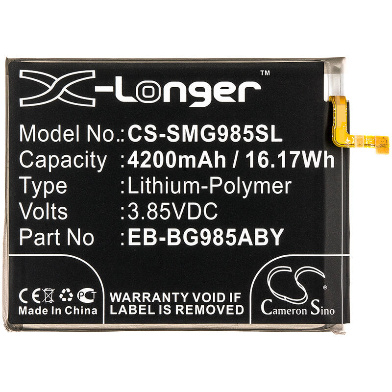 3.85V, 4200mAh, Li-Polymer Battery fits Samsung, Galaxy S20 Plus, Sc-52a, 16.17Wh