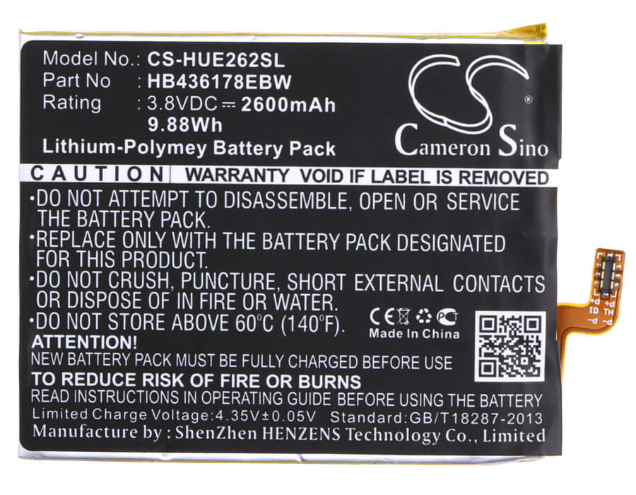 3.8V, 2600mAh, Li-Polymer Battery fits Huawei, 2629, Ascend Mate 7s, 9.88Wh
