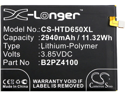 3.85V, 2940mAh, Li-Polymer Battery fits Htc, 99hall015-00, Desire 650 4g, 11.319Wh