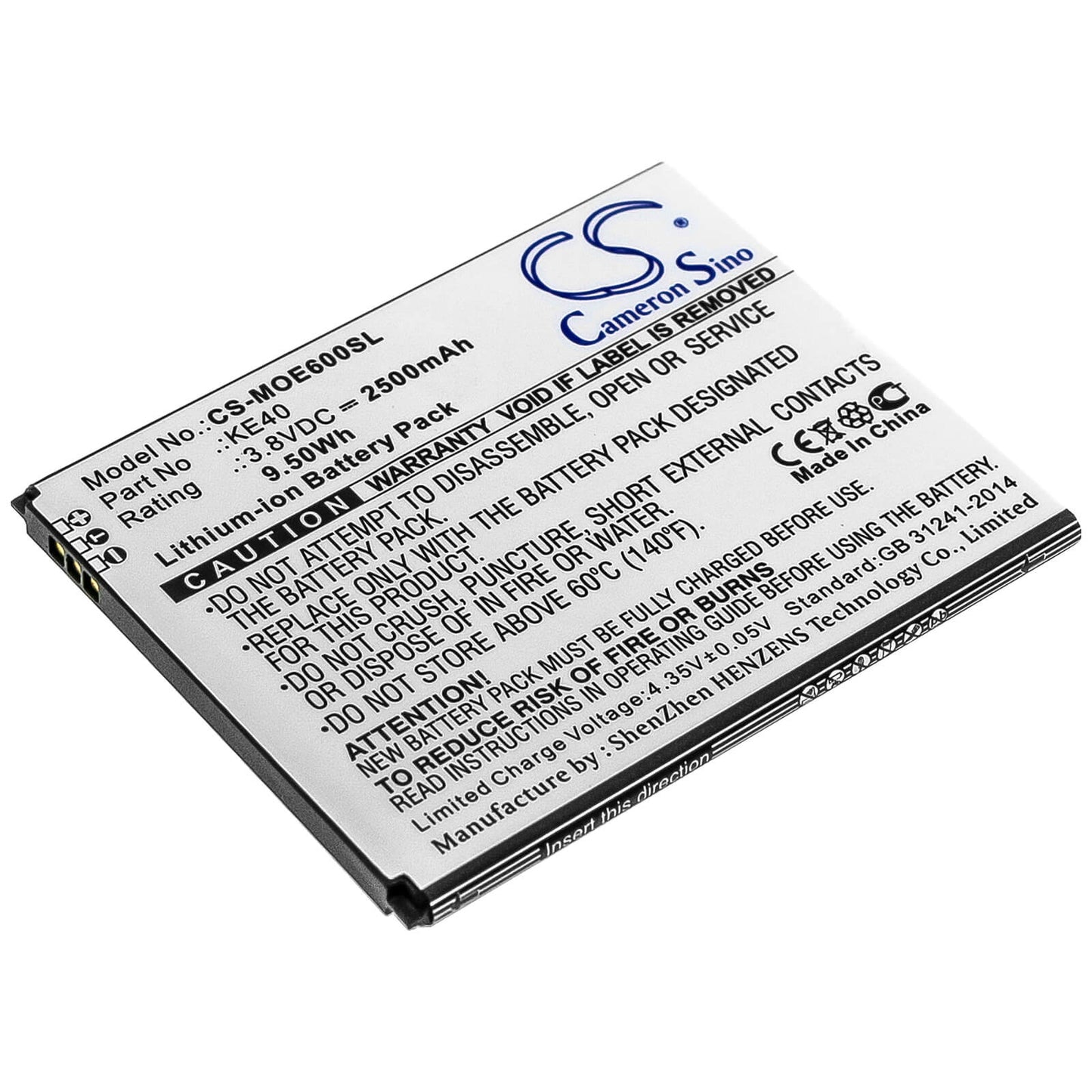 3.8V, 2500mAh, Li-ion Battery fits Motorola, Moto E6, Xt2005, 9.5Wh