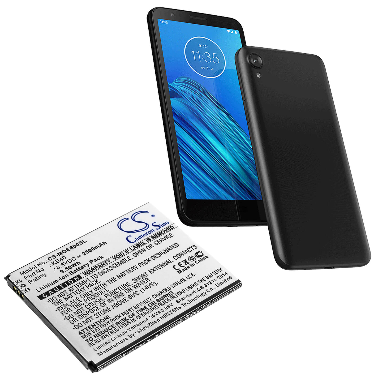3.8V, 2500mAh, Li-ion Battery fits Motorola, Moto E6, Xt2005, 9.5Wh
