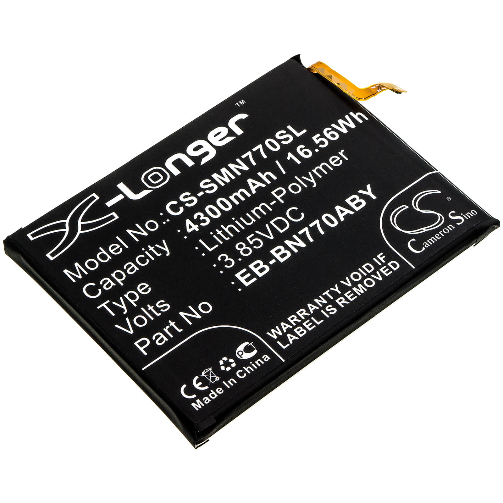 3.85V, 4300mAh, Li-Polymer Battery fits Samsung, Galaxy Note 10 Lite, Sm-n770f/ds, 16.555Wh