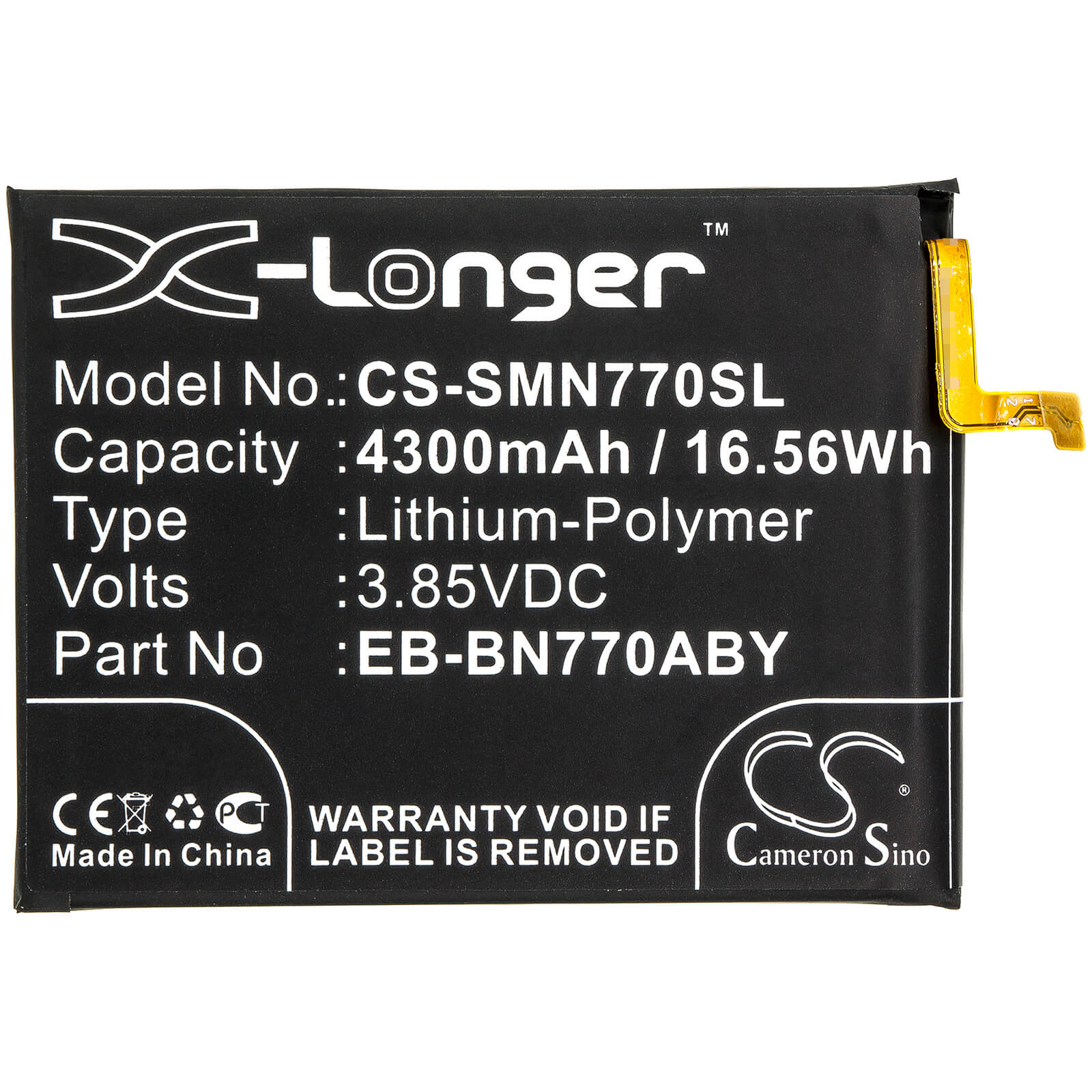 3.85V, 4300mAh, Li-Polymer Battery fits Samsung, Galaxy Note 10 Lite, Sm-n770f/ds, 16.555Wh