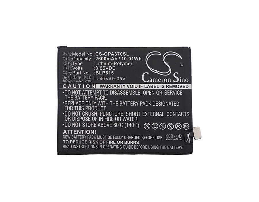 3.85V, 2600mAh, Li-Polymer Battery fits Oppo, A37, A37 Dual Sim Td-lte, 10.01Wh