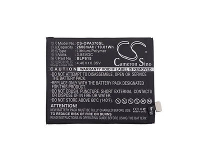 3.85V, 2600mAh, Li-Polymer Battery fits Oppo, A37, A37 Dual Sim Td-lte, 10.01Wh