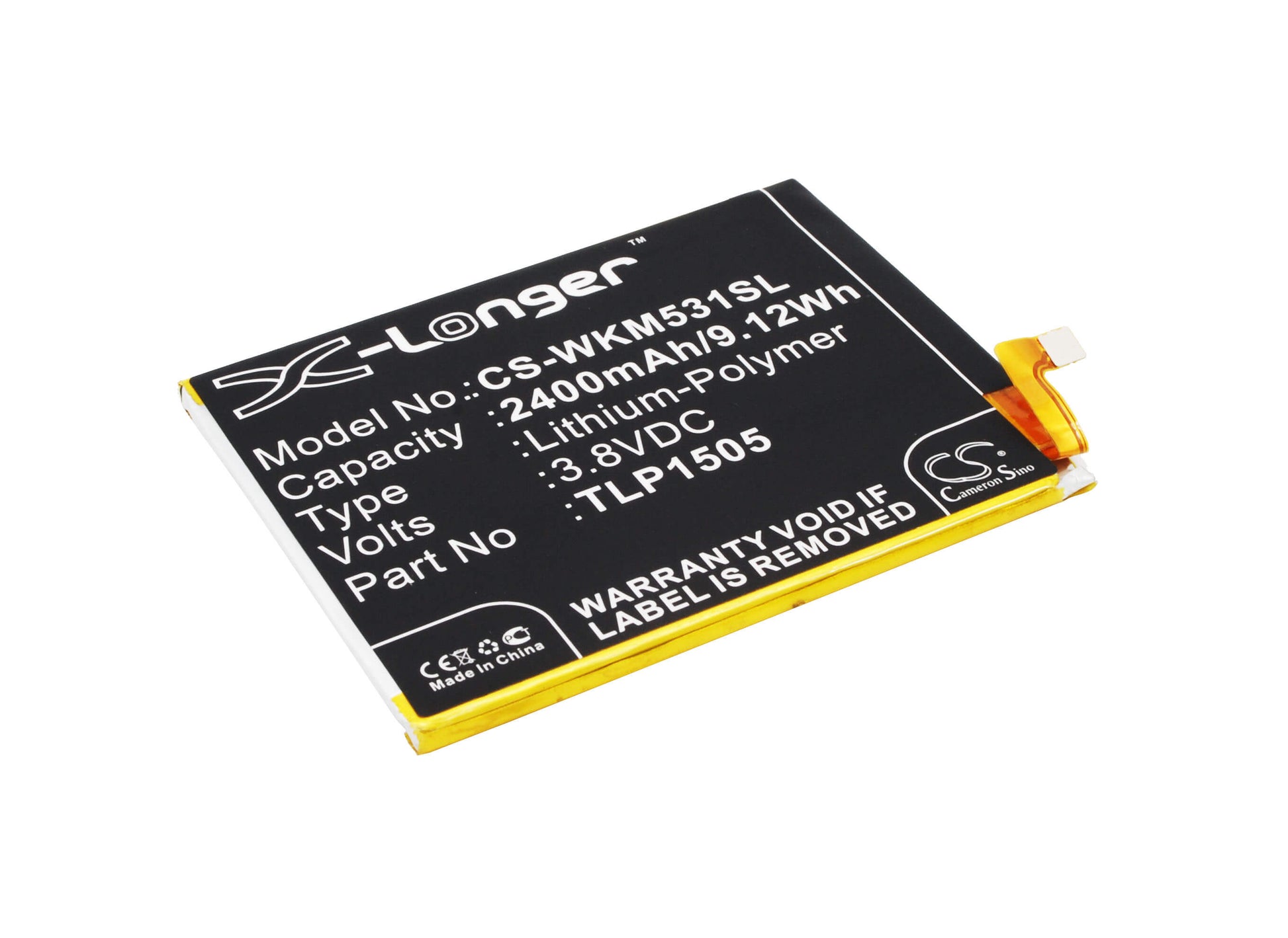 3.8V, 2400mAh, Li-Polymer Battery fits Wiko, M531, Ridge, 9.12Wh