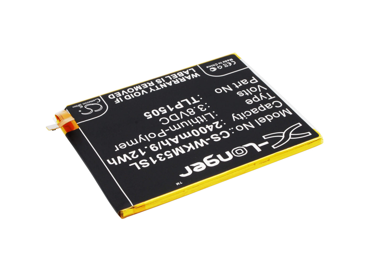 3.8V, 2400mAh, Li-Polymer Battery fits Wiko, M531, Ridge, 9.12Wh