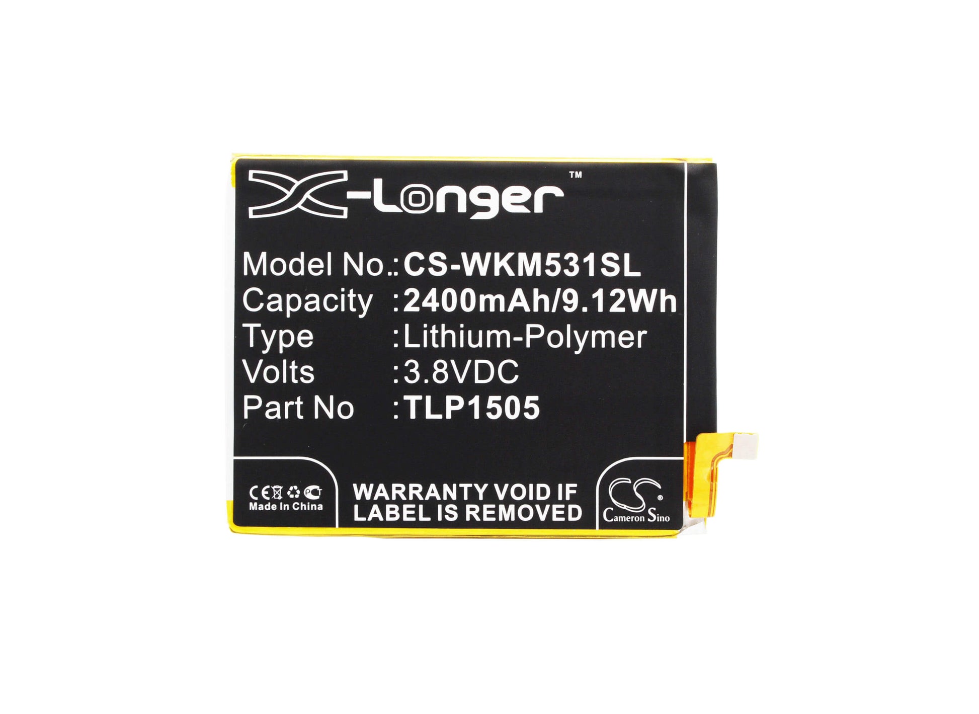 3.8V, 2400mAh, Li-Polymer Battery fits Wiko, M531, Ridge, 9.12Wh