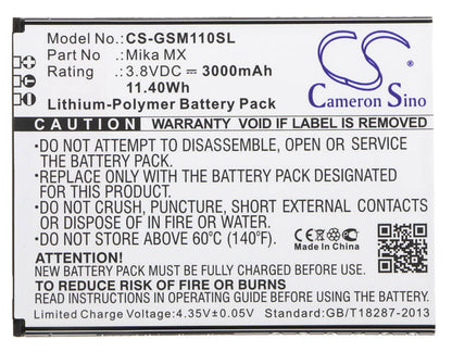 3.8V, 3000mAh, Li-Polymer Battery fits Gsmart, Mika Mx, Mika Mx Dual Sim Lte, 11.4Wh