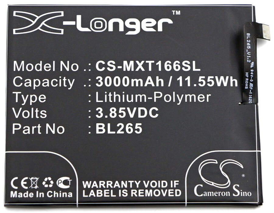 3.85V, 3000mAh, Li-Polymer Battery fits Motorola, Kung-fu, Moto M, 11.55Wh