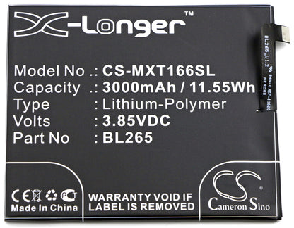 3.85V, 3000mAh, Li-Polymer Battery fits Motorola, Kung-fu, Moto M, 11.55Wh