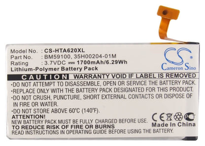 3.7V, 1700mAh, Li-Polymer Battery fits Htc, A620, A620e, 6.29Wh