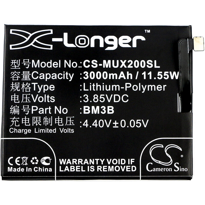 3.85V, 3000mAh, Li-Polymer Battery fits Xiaomi, M1803d5xa, M1803d5xc, 11.55Wh