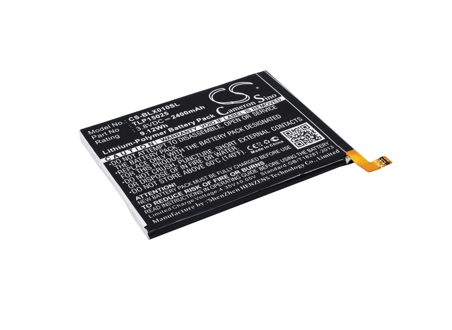 3.8V, 2400mAh, Li-Polymer Battery fits Blu, Life One 2015, X010q, 9.12Wh