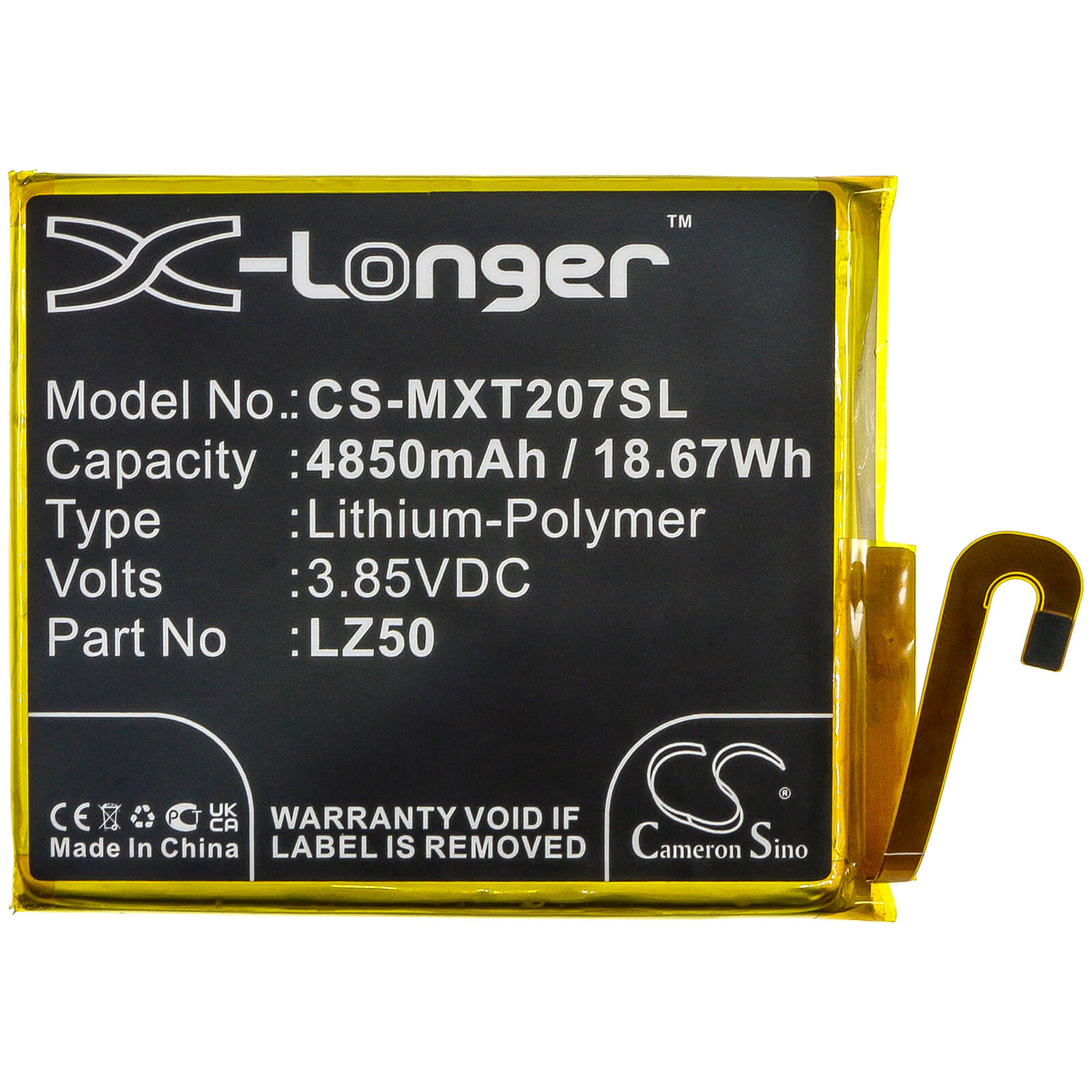3.85V, 4850mAh, Li-Polymer Battery fits Motorola, Moto G 5g Plus, Moto G100, 18.6725Wh
