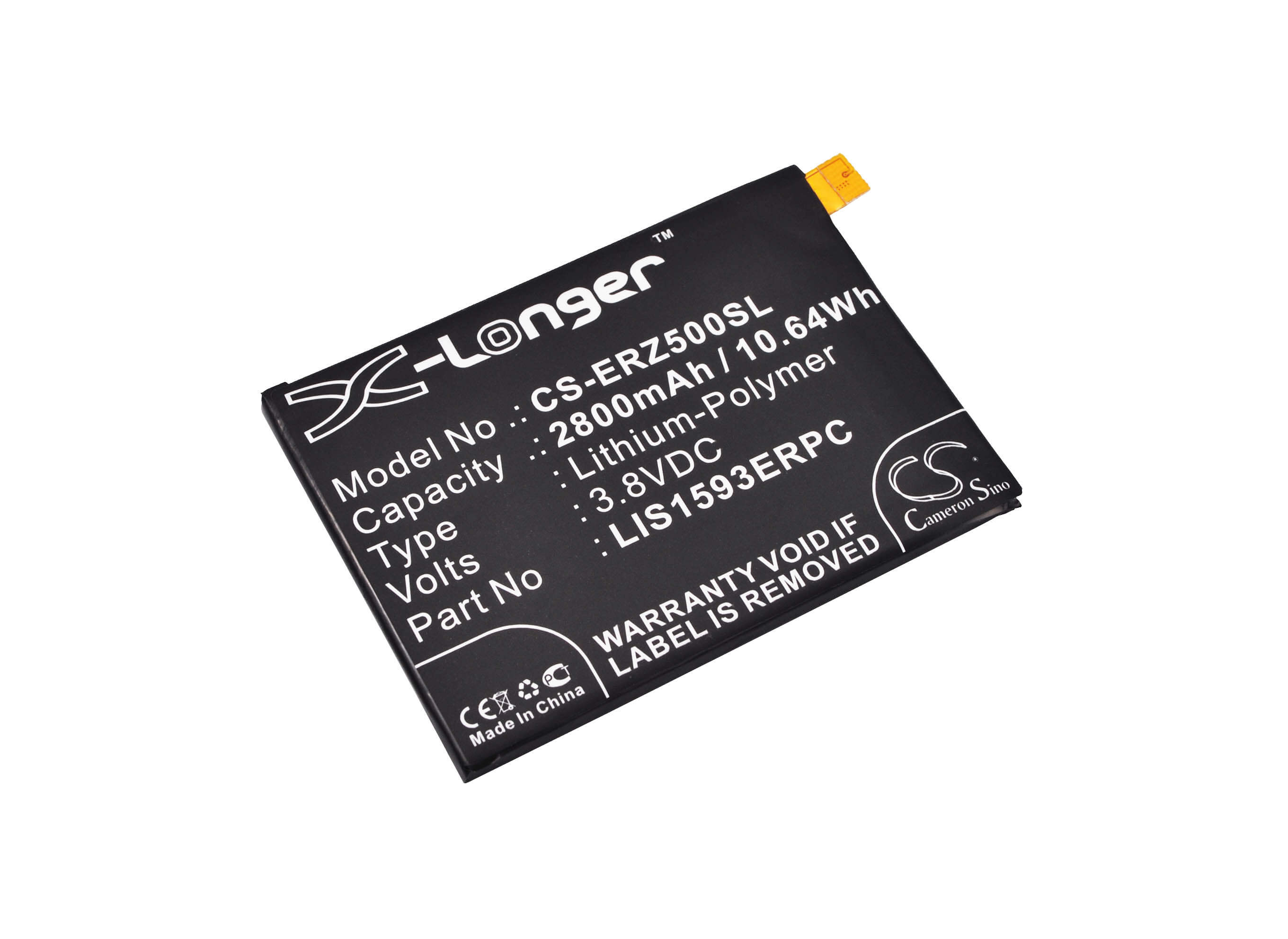 3.8V, 2800mAh, Li-Polymer Battery fits Sony Ericsson, E6603, E6633, 10.64Wh