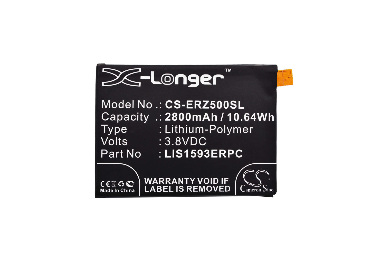 3.8V, 2800mAh, Li-Polymer Battery fits Sony Ericsson, E6603, E6633, 10.64Wh