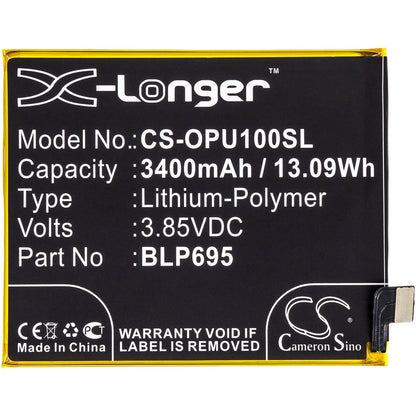 3.85V, 3400mAh, Li-Polymer Battery fits Oppo, R1833, Realme U1, 13.09Wh