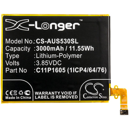 3.85V, 3000mAh, Li-Polymer Battery fits Asus, Zenfone 3 Deluxe, 11.55Wh
