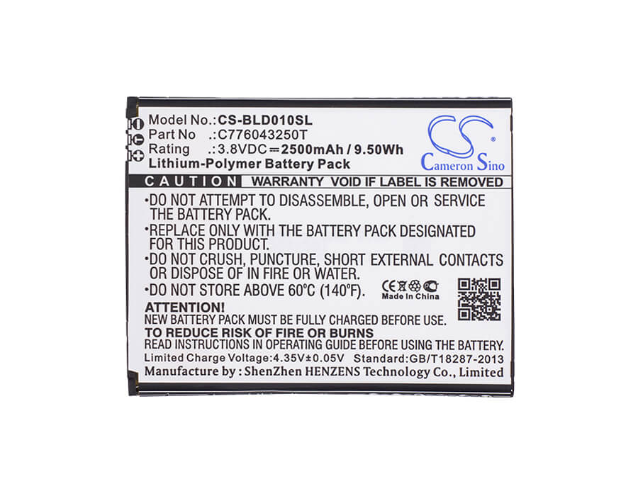 3.8V, 2500mAh, Li-Polymer Battery fits Blu, D0010uu, Dash X Lte D0010u, 9.5Wh