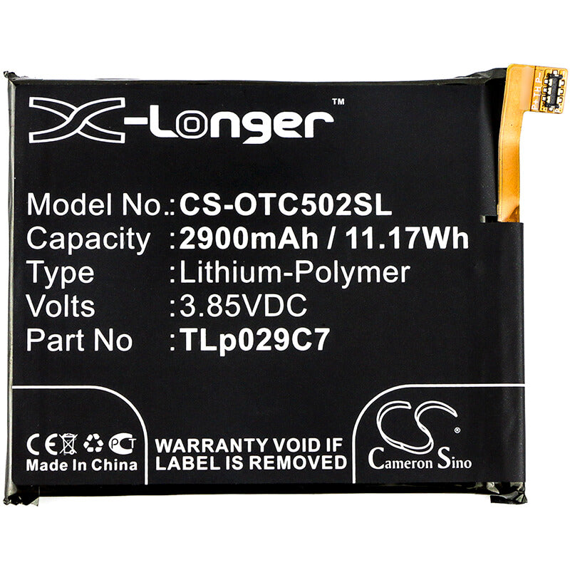 3.85V, 2900mAh, Li-Polymer Battery fits Alcatel, One Touch Idol 3c, One Touch Idol 3c Td-lte, 11.165Wh
