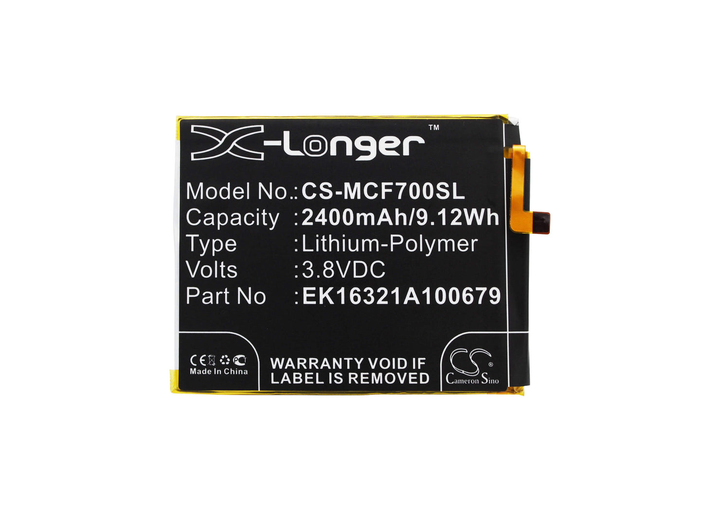 3.8V, 2400mAh, Li-Polymer Battery fits Mobistel, Cynus F7, Cynus F7 4g, 9.12Wh