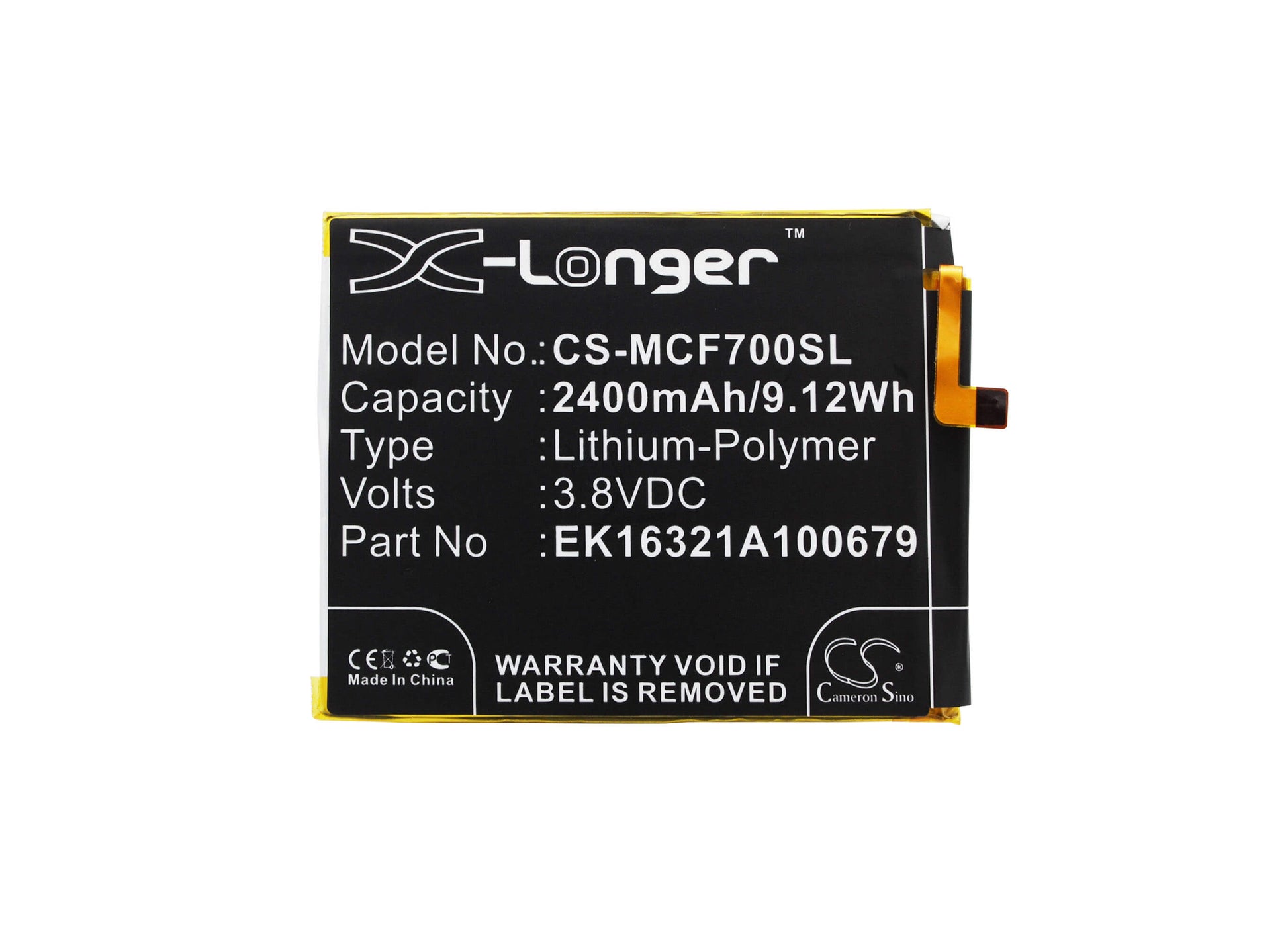 3.8V, 2400mAh, Li-Polymer Battery fits Mobistel, Cynus F7, Cynus F7 4g, 9.12Wh